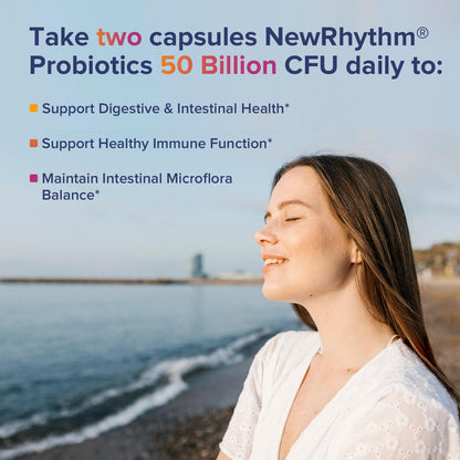 NewRhythm Gut Balance Bundle, Probiotics 50 Billion CFU & Women’s Probiotics (100B CFU), Daily Gut Health Support, Complete Feminine Care, 120 Capsules Total (Pack of 2)