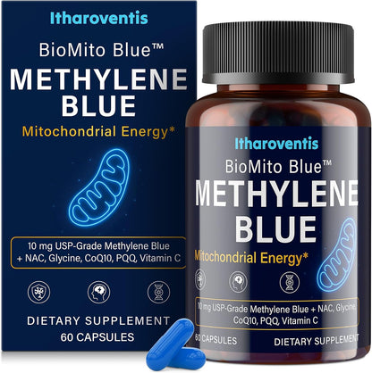 Itharoventis Methylene Blue Capsules with CoQ10, NAC & PQQ, 60 Count | USP-grade methylene blue with glycine and vitamin C; capsule format, formaldehyde-free formula