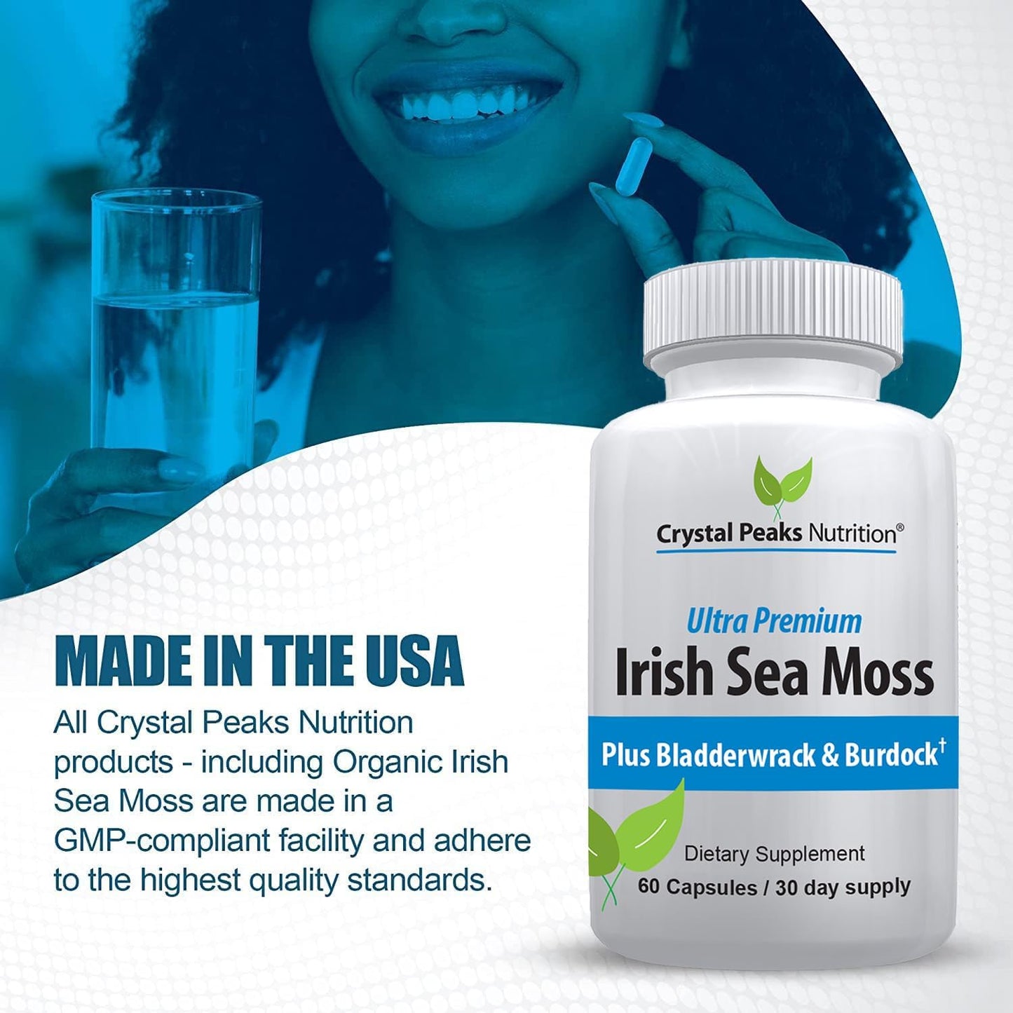 Organic Sea Moss Supplements with Bladderwrack and Burdock Root. Pure Sea Moss Supplement, Vegan, No Fillers, 60 SeaMoss Capsules with BioPerine for Maximum Benefit