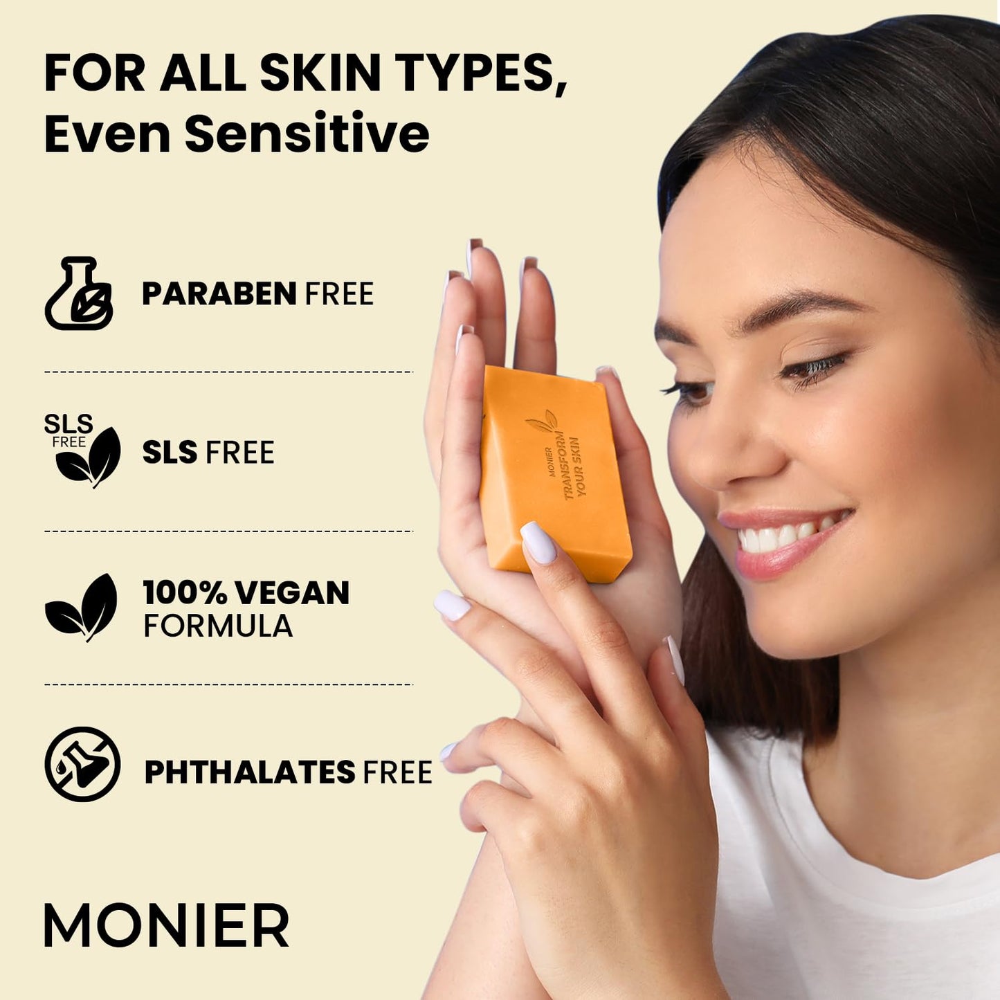 MONIER Turmeric Soap Bar for Dark Spots - With Kojic Acid & Collagen | With Kojic Acid, Collagen, Coconut Oil, Vitamin C, Vitamin E, Moisturizing & Nourishing, Natural (2 Soap Bars + Storage Net)