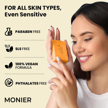 MONIER Turmeric Soap Bar for Dark Spots - With Kojic Acid & Collagen | With Kojic Acid, Collagen, Coconut Oil, Vitamin C, Vitamin E, Moisturizing & Nourishing, Natural (2 Soap Bars + Storage Net)