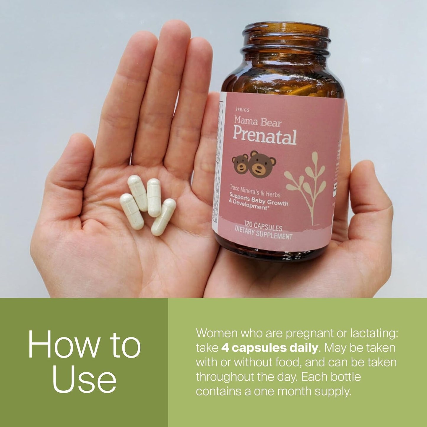 SPRIGS Prenatal Vitamins for Women with Folate Iron Vitamin B12 & A and Minerals | Prenatal Supplement for Conception Pregnancy Nursing | Easy Digest Capsules for Womens Health Support - 120 Count