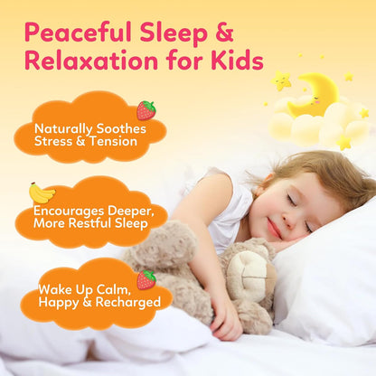 Magnesium Glycinate Gummies for Kids - with L-Theanine, Ashwagandha, Vitamin D3 K2, Magnesium for Kids - Sleep, Calm, Muscle, Relaxation, Cognitive, Sugar Free Strawberry & Banana Filled Gummies 60ct
