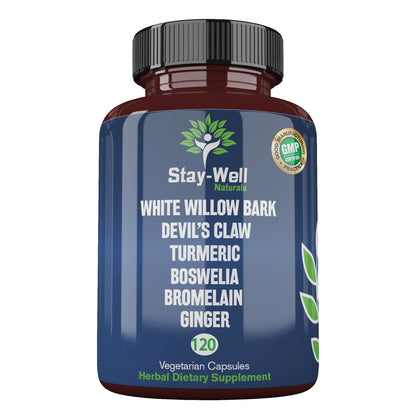 Stay-Well Naturals Pain Relief- White Willow Bark Extract, Devil's Claw, Turmeric, Boswellia