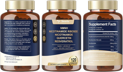 Totaria NMNH 500mg (Dihydronicotinamide Mononucleotide), Premium NMN Alternative Supplement w/Niacinamide (Vitamin B3), Quercetin, Trans-Resveratrol, for NAD+, Skin Cell, Anti-Aging & Energy, 120 Ct