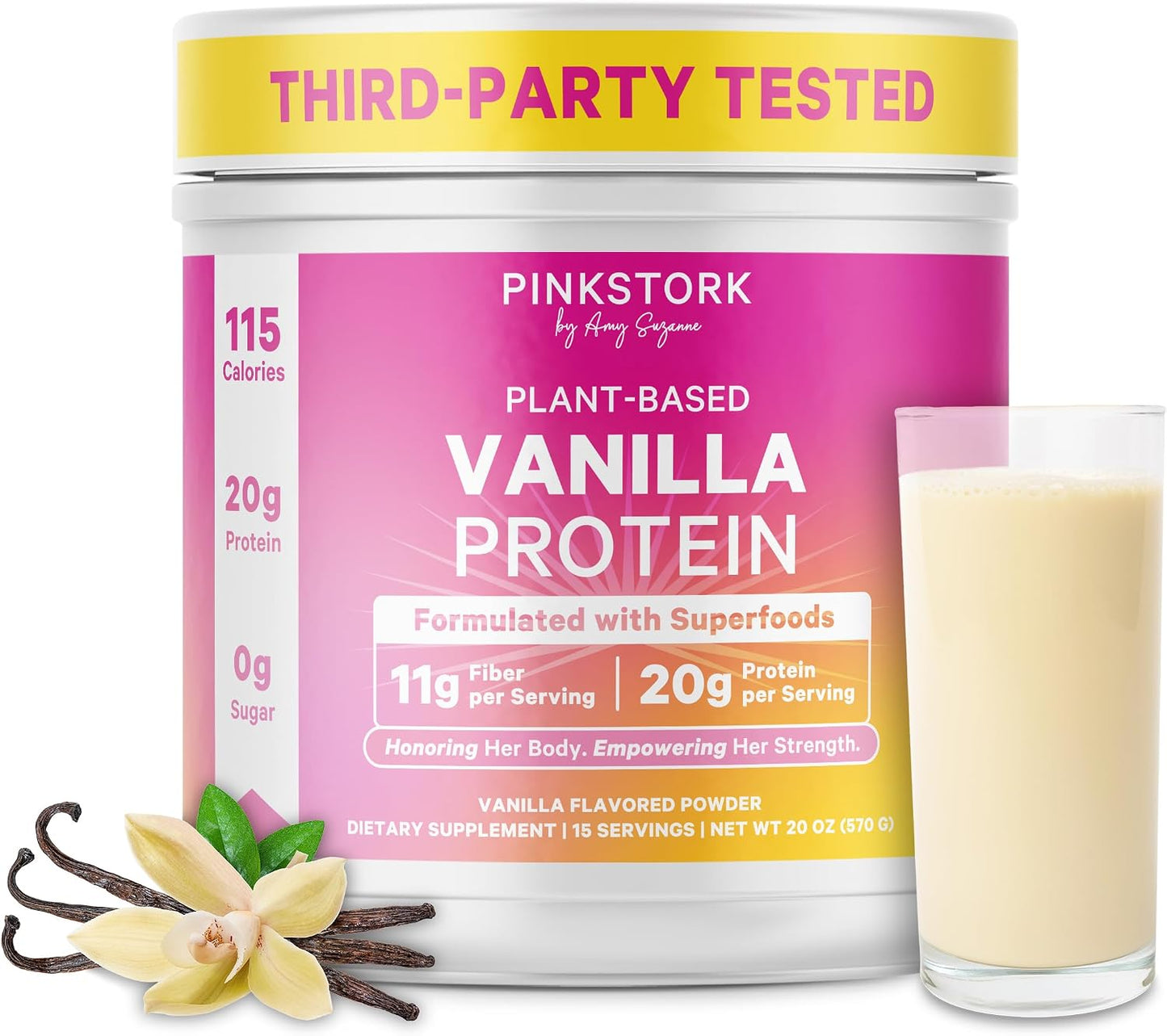 Pink Stork Protein Powder for Women, 20g Vanilla Plant-Based, 15 Scoops | With Fiber & Superfoods, Gluten Free, Dairy Free, Sugar Free, Pregnancy Friendly