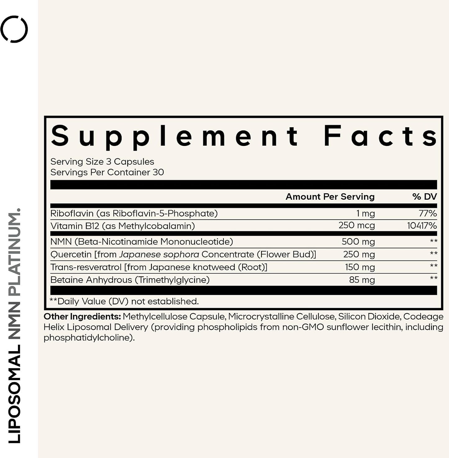 Codeage Liposomal NMN Platinum - 500 mg NMN Supplement, Nicotinamide Mononucleotide, NAD Precursor - Quercetin, Resveratrol, Betaine TMG, Vitamin B2 Riboflavin & Vitamin B12 - Non-GMO - 90 Capsules