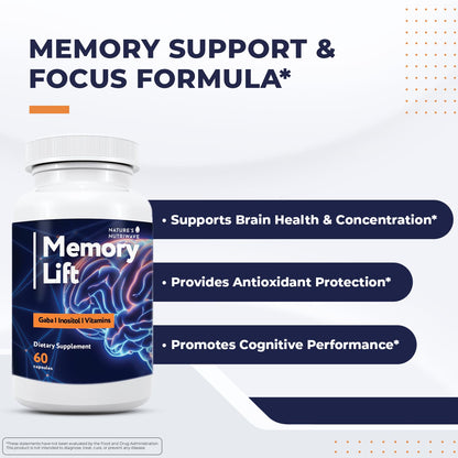 Memory Lift – Vitamins A, C, D, E & B-Complex – 60 Ct, 1 Month Supply | Also includes Choline with Vitamins A, C, D, E, B-Complex & Biotin | Non-GMO, GMP-Certified, Vegetarian