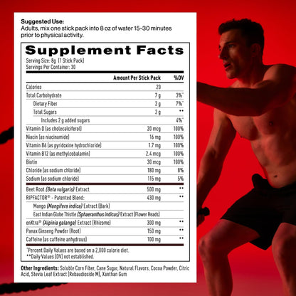 Mdrive Accelerate Pre Workout Powder Mixed Berry 30 Stick Packs | Strength Endurance Hydration Nitric Oxide Pump Beet Root RipFACTOR EnXtra Caffeine Electrolytes Focus Alertness