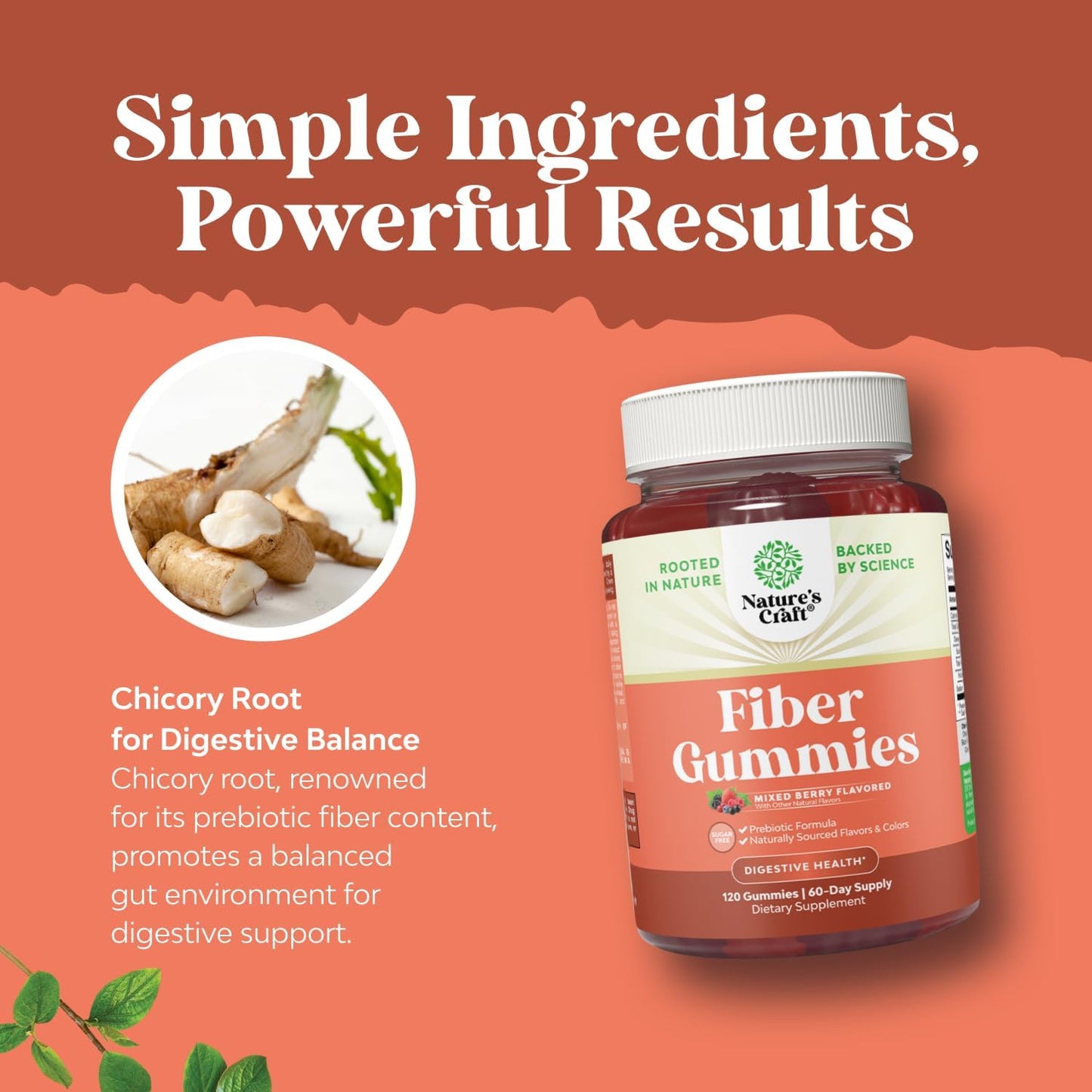 Fiber Gummies for Adults - Chicory Root Supplement with Prebiotic Support for Gut & Digestive Health - Soluble Digestion Capsules for Stomach Regulation & Immune Aid - Sugar Free & Vegan - 120 Count