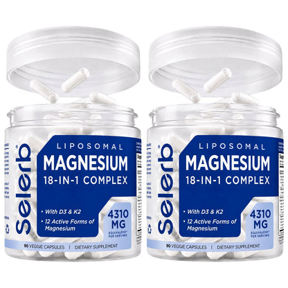 18 in 1 Magnesium Complex for Women and Men | Liposomal Magnesium Supplement with Glycinate, Citrate, Malate, Taurate, D3 & K2 | High Absorption for Muscle, Sleep, Bone, Nerve Support | 90 Capsules