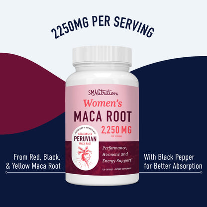Organic Maca Root Capsules for Women | 2250MG Extra Strength | Red, Black & Yellow