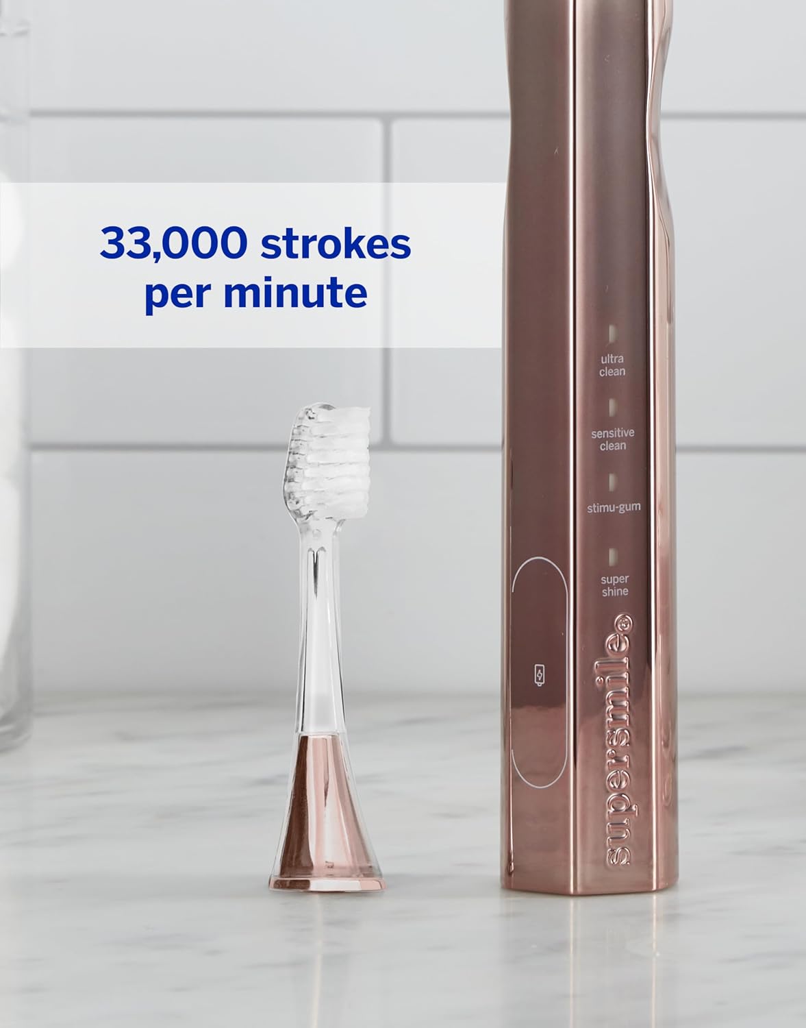 Supersmile Zina45 Deluxe Sonic Pulse Toothbrush, Rose Gold, Rechargeable