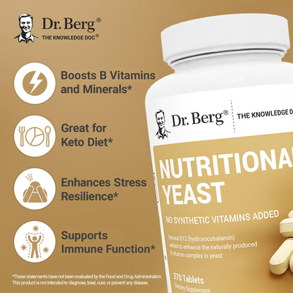 Dr. Berg Nutritionals Yeast Tablets – Natural B12 Added - All 8 B Vitamin Complex – Organic Vanilla Flavor - 270 Vegan Tablets Dietary Supplements