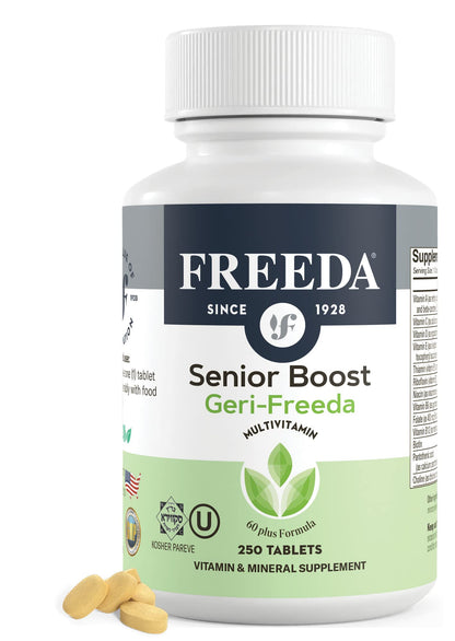 Freeda Senior Multivitamin - Kosher Vitamins for Men & Women 60 and Over - One Daily Coated Tablet - Women’s & Men’s Vitamins Multivitamin 60 Plus - Vitamins for Women Over 60 Plus Elderly (100 Count) | Kosher Senior Multivitamin with Essential Vitamins a