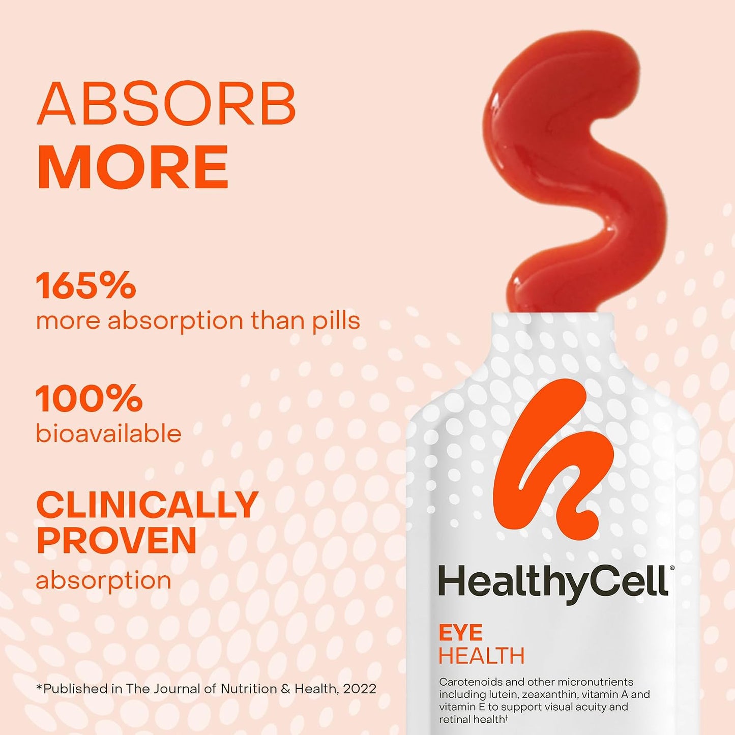 Healthycell Eye Health Daily Liquid Supplement - 30 Gel Packs | Eye Vitamins & Minerals with Lutein, Zeaxanthin, Astaxanthin & Beta Carotene for Sight Care & Macular Support
