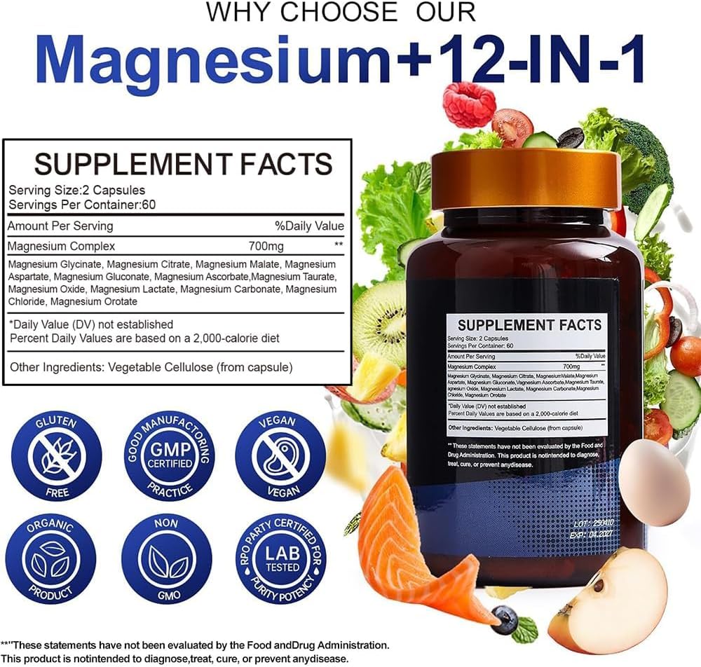 Magnesium Complex 700mg & Beef Organ Supplement for Women, for Muscle, Zzz, Hormone, Energy & Skin Support
