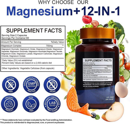 Magnesium Complex 700mg & Beef Organ Supplement for Women, for Muscle, Zzz, Hormone, Energy & Skin Support