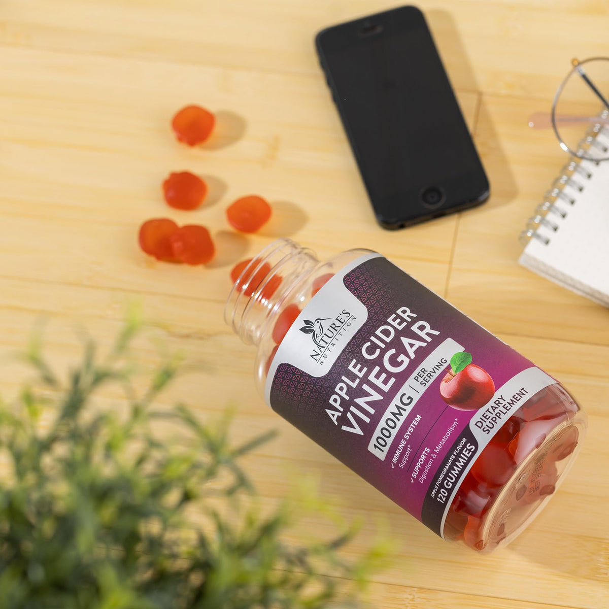 Nature's Nutrition Apple Vinegar Gummy for Weight Loss 1000mg - Vegan Apple Cider Vinegar