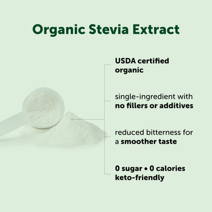 Micro Ingredients Pure Organic Stevia Powder, 8 Ounces, 1418 Serving, Highest Grade Green Leaf Extract Reb-A, Reduced Bitter Aftertaste, 0 Calorie, Natural Sweetener, Sugar Alternative, Keto Friendly
