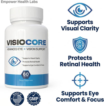 VisioCore Advanced Eye & Vision Support Supplement - Supports Visual Clarity, Retinal Health & Eye Comfort - with Lutein, Bilberry & Vitamin C - 60 Capsules
