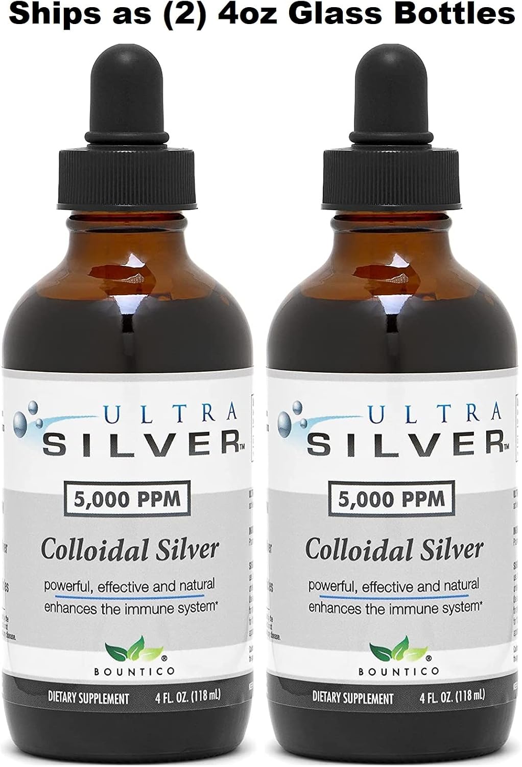 Ultra Silver® Colloidal Silver | 5,000 PPM, 8 Oz (236mL) | Ships as (2) 4 Ounce Glass Bottles | Mineral Supplement | True Colloidal Silver - with Dropper