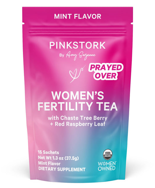 Pink Stork Organic Fertility Tea for Women, Sweet Mint, 15 Sachets | USDA Organic Herbs, Chaste Tree Berry (Vitex), Red Raspberry Leaf, Hormone Balance Support, Caffeine Free, 30 servings