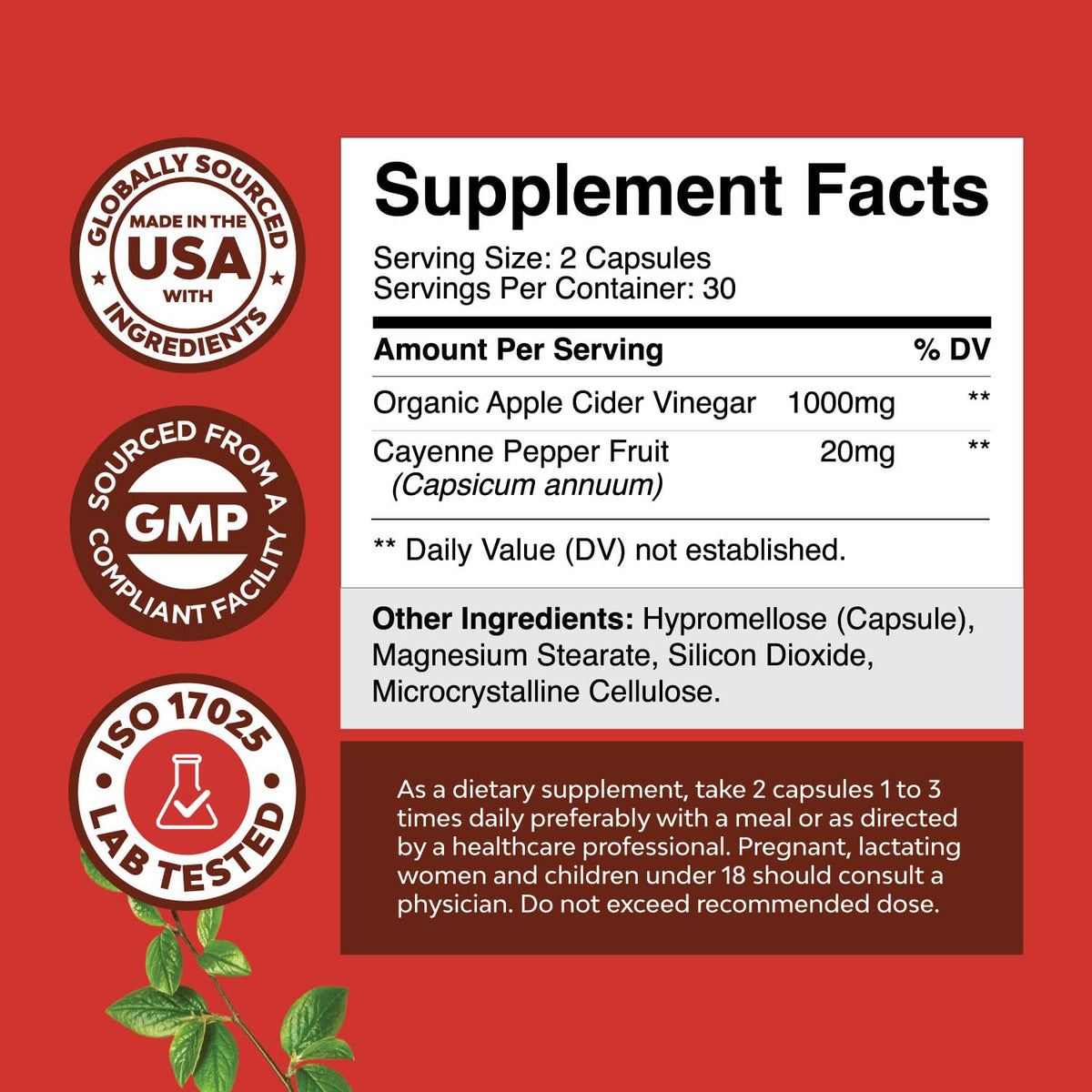 Potent Apple Cider Vinegar Capsules – ACV Pills Nutritional Supplements for Digestive
