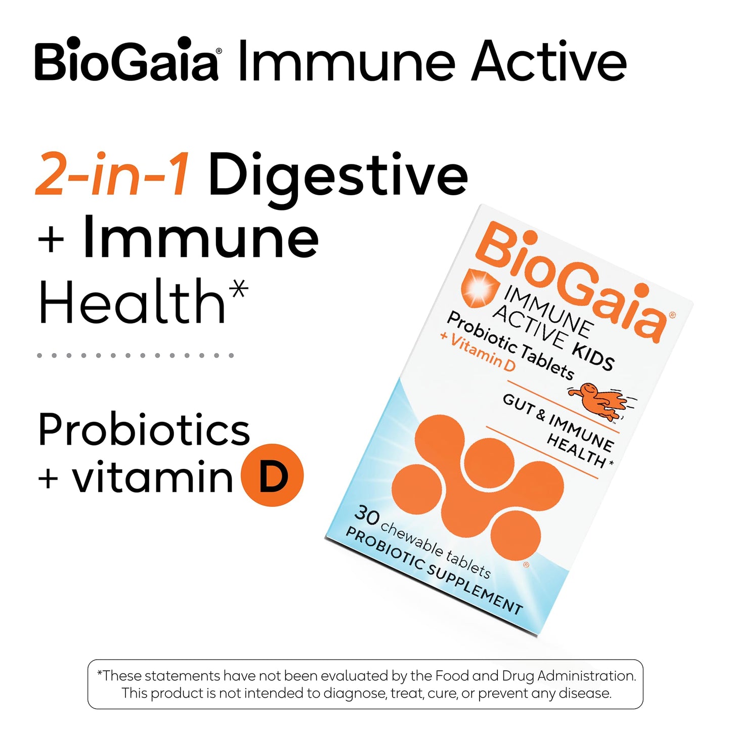 BioGaia Immune Active Kids Probiotic + Vitamin D | Immune & Digestive | Pediatrician-Recommended | Supports Immune Health | Promotes Digestive Health & Regularity | with Vitamin D | 60 Day Supply