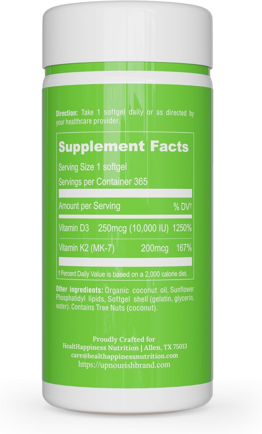 UpNourish Liposomal D3 K2 Vitamin 10000 IU D3 and K2 MK-7 200 mcg - 365 Vitamin D3 k2 (Vitamina D3 con K2) Mini Softgels - Easy to Swallow K2 D3 Vitamin Supplement
