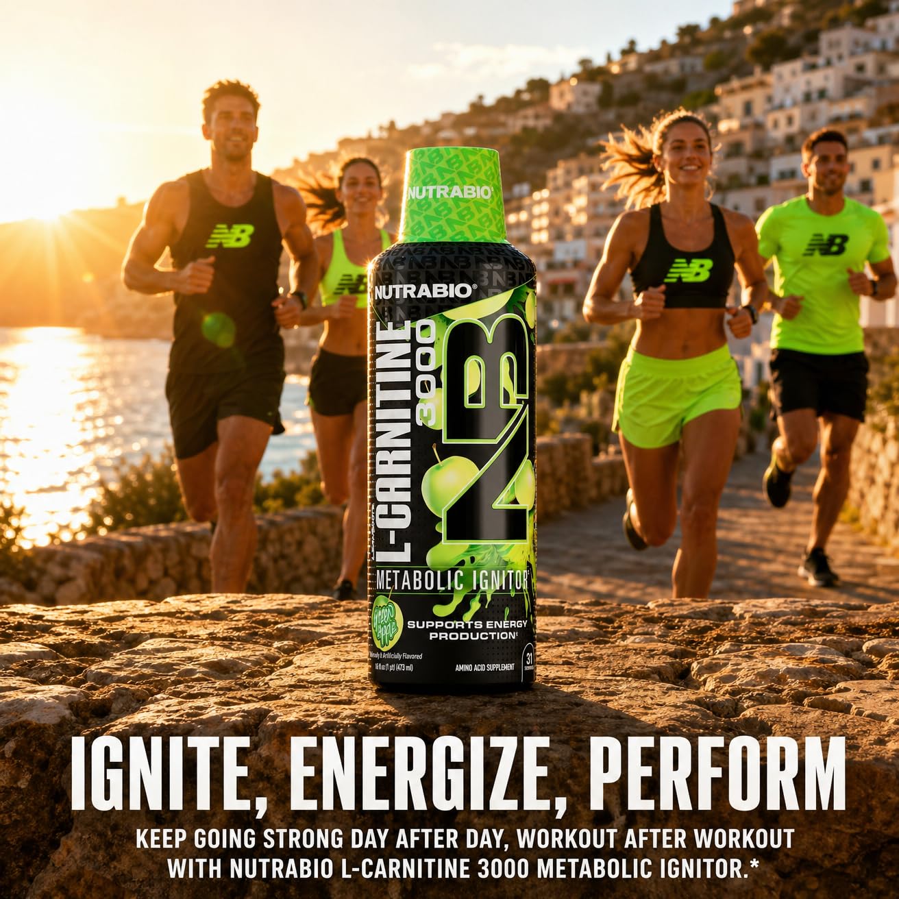 NutraBio – L-Carnitine Liquid Shots – 3000mg, (Green Apple) – 10mg of Vitamin B-5 – Zero Carbs & Sugars – Energy Production – Muscle Recovery