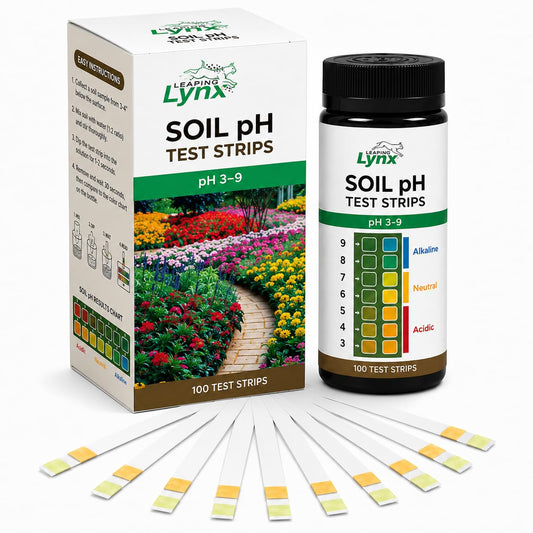 Soil pH Test Kit (3-9 Range) – 100 Test Strips for Garden, Lawn, Vegetable & Flower Beds | Quick & Easy Soil pH Monitoring for Indoor & Outdoor Plants | Leaping Lynx