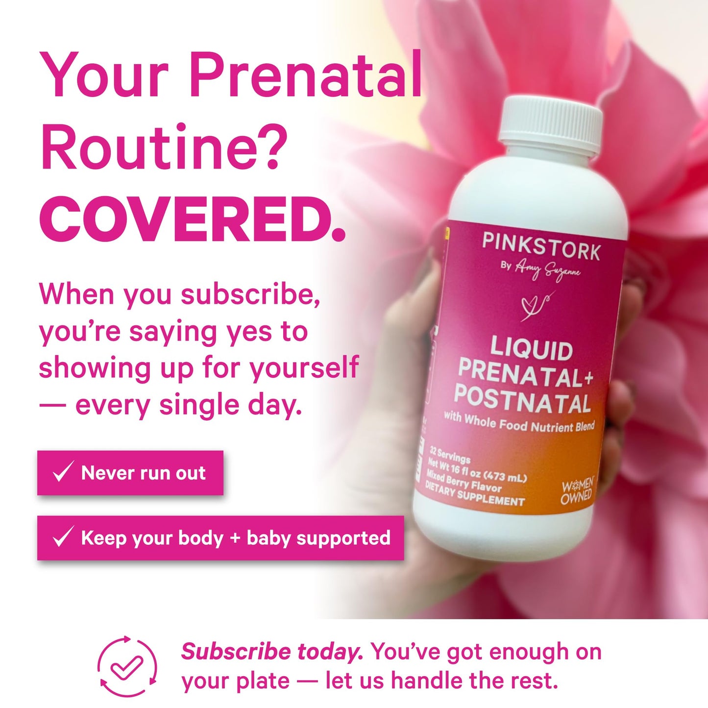 Pink Stork Liquid Prenatal Vitamins for Women – Berry, 32 Servings | Doctor Formulated, Organic Whole-Food Blend, Methylated Folate, Sugar-Free, Fertility to Postpartum, Breastfeeding Friendly