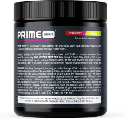 Prime Drive Energy Strawberry Melon Pre Workout Energy Drink Powder, Provides Extreme Energy, Focus and Intensity, Boosts Metabolism 10.2oz (30 Servings)