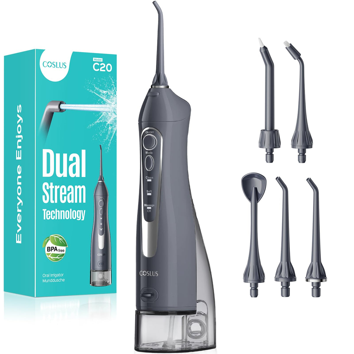 COSLUS ADA Accepted C20 Water Dental Flosser Pick, Professional Set Black