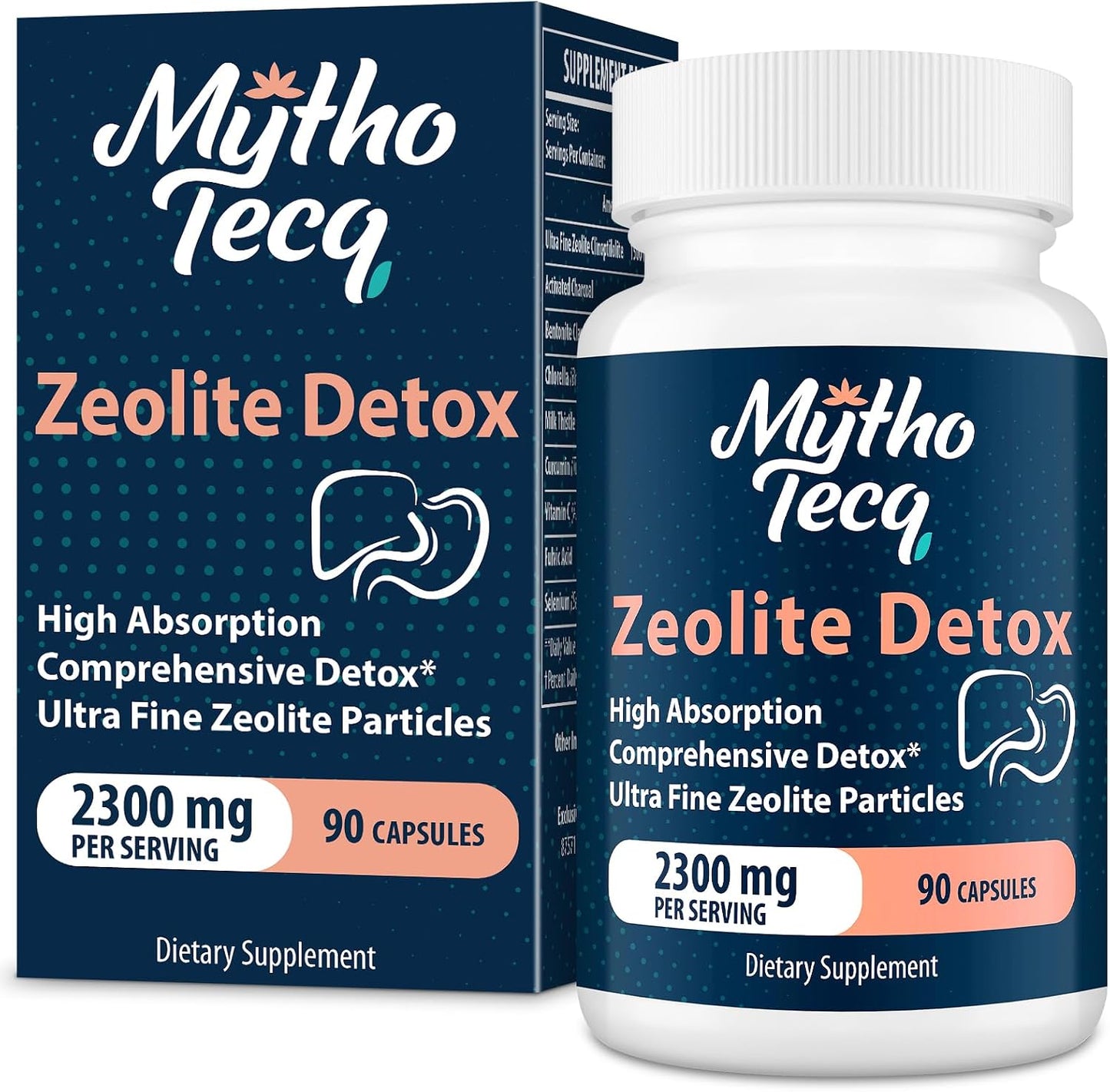 MythoTecq Zeolite Capsules with Activated Charcoal & Bentonite, 90 Count | 2300mg formula featuring zeolite clinoptilolite, activated charcoal and bentonite clay