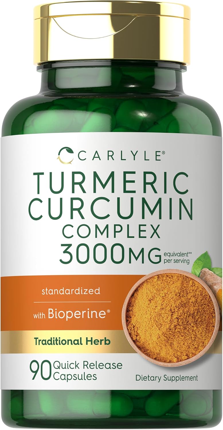 Carlyle Turmeric Curcumin with Black Pepper | 90 Powder Capsules | Complex Supplement with Bioperine | Non-GMO, Gluten Free