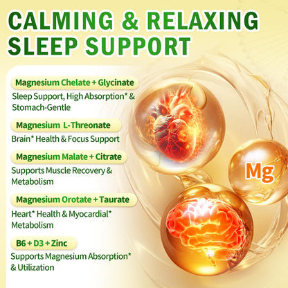 Triple Magnesium Complex for Women and Men, Magnesium Glycinate 400mg, Malate, Citrate, High Absorption Chelated Magnesium Supplement Support Sleep, Muscle, Non-GMO, Gluten Free - 240 Capsules