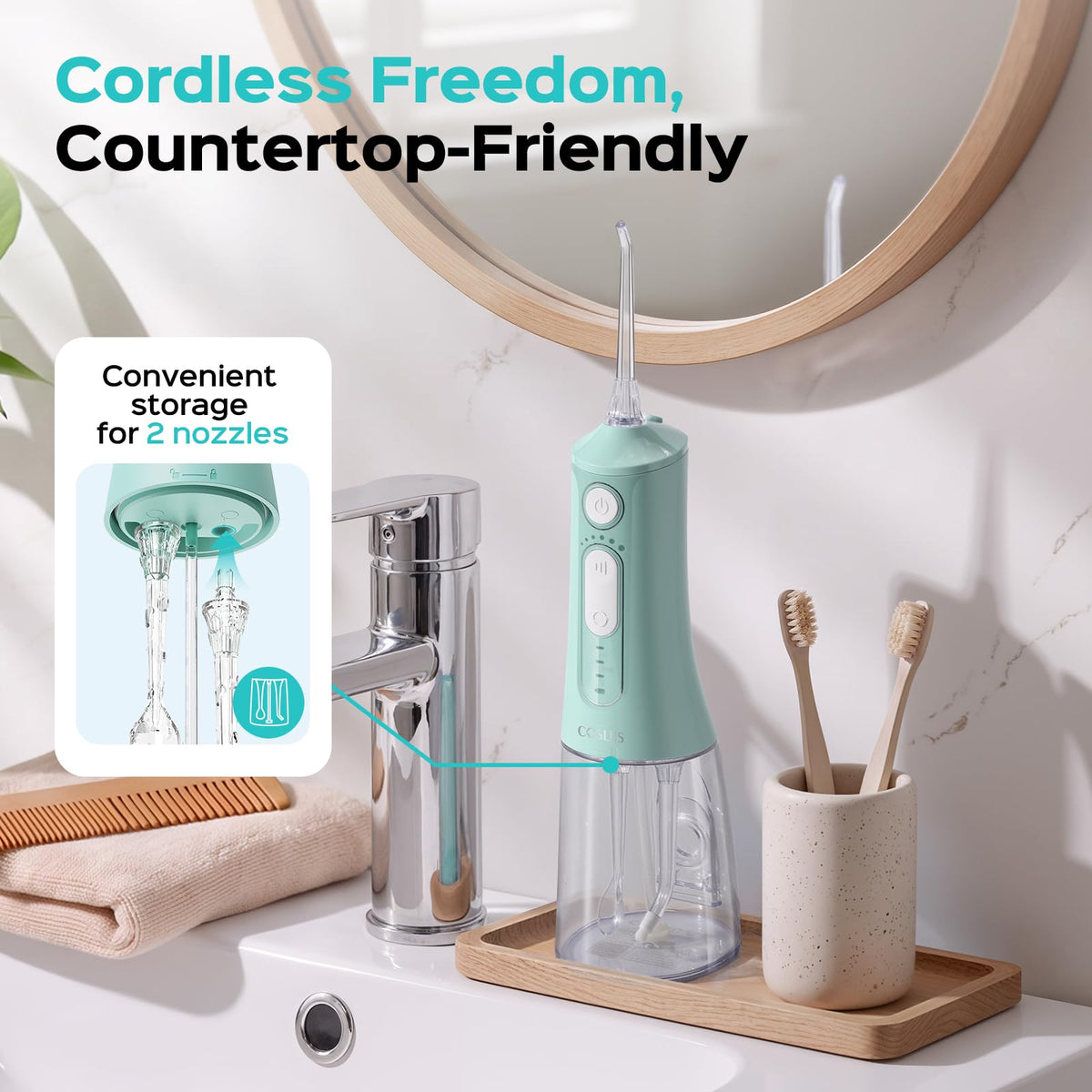 COSLUS ADA Accepted C51 Water Dental Flosser, 3 Modes 6 Pressure, White