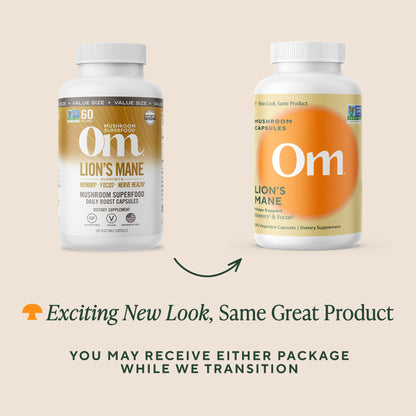 Om Lion’s Mane Mushroom Capsules - Organic Mushroom Supplement and Nootropic - Brain Supplements for Memory and Focus, 180 Count (60 Servings)