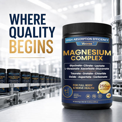 Magnesium Complex Powder Supplement with Glycinate, Citrate, Malate, Magnesium Complex with L-threonate for Muscle, Heart & Brain, Vegan (60 Servings) Lemon Raspberry