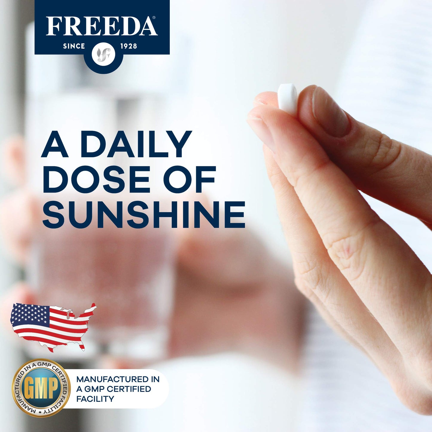 FREEDA Pure Vitamin D3 2000 IU Supplement – 250 Tiny Tablets | Moderate Strength Vitamin D3 Supplement - 50 mcg (2,000 IU) Supporting Bone, Joint, Muscle, and Immune Health for Women & Men
