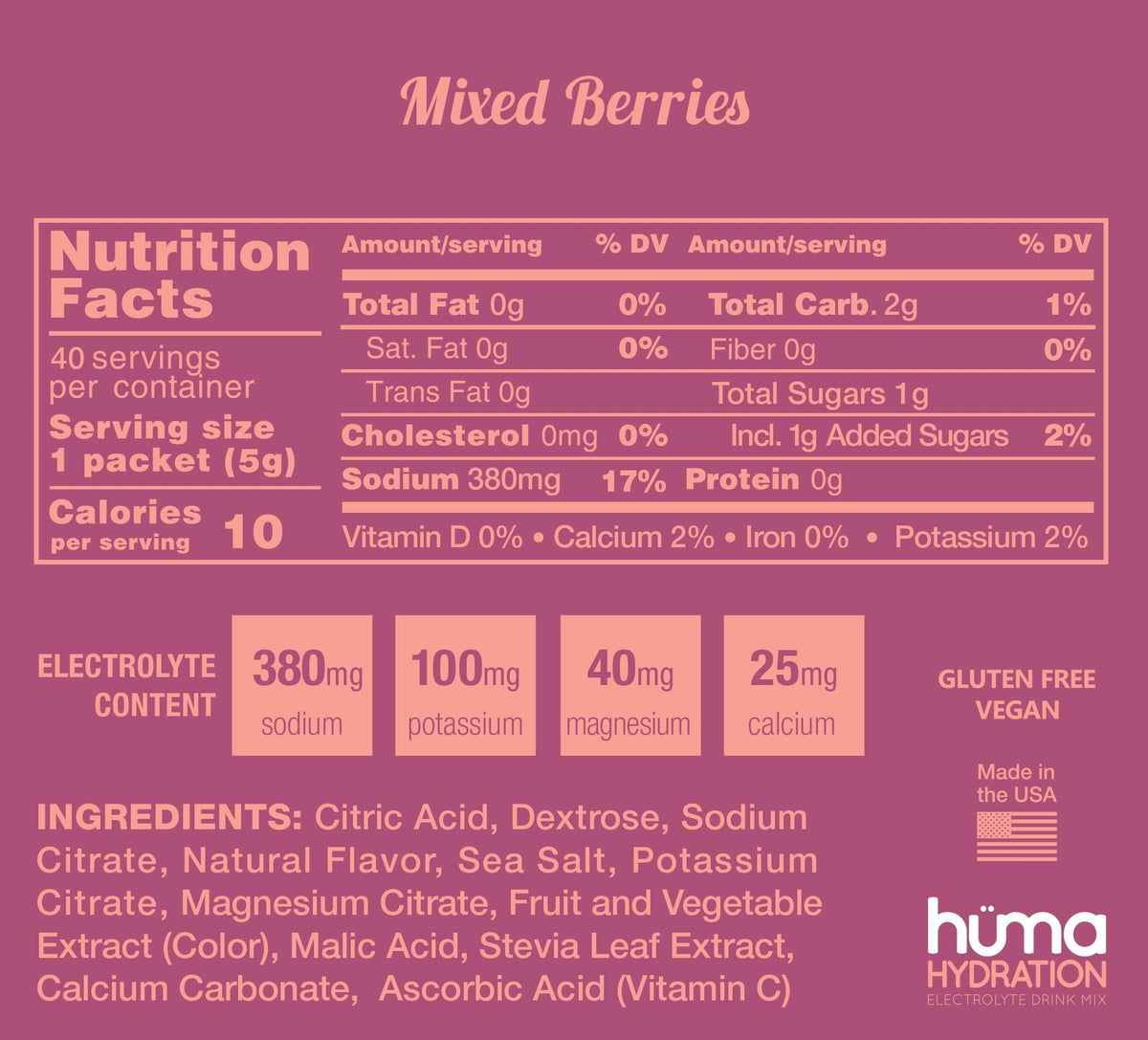Huma Chia Hydration Drink Mix, Variety, 15 Packets