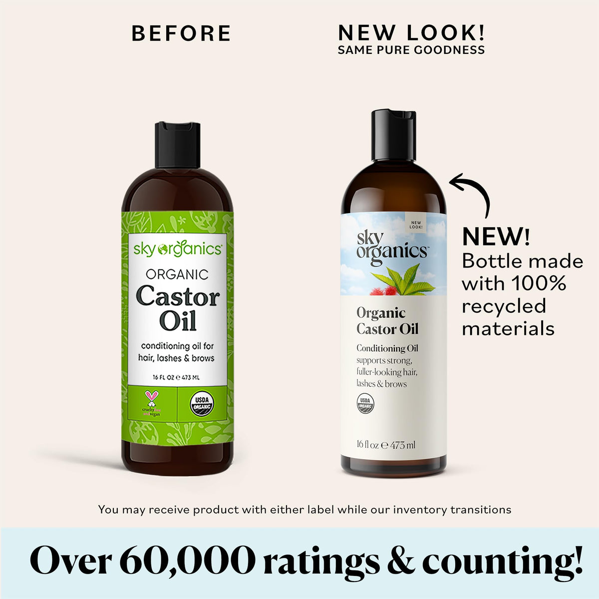 Sky Organics Castor Oil (2x16oz) USDA Organic Cold-Pressed Unrefined100% Pure