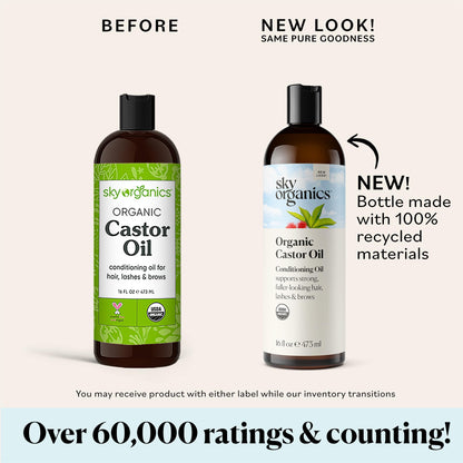 Sky Organics Castor Oil (2x16oz) USDA Organic Cold-Pressed Unrefined100% Pure