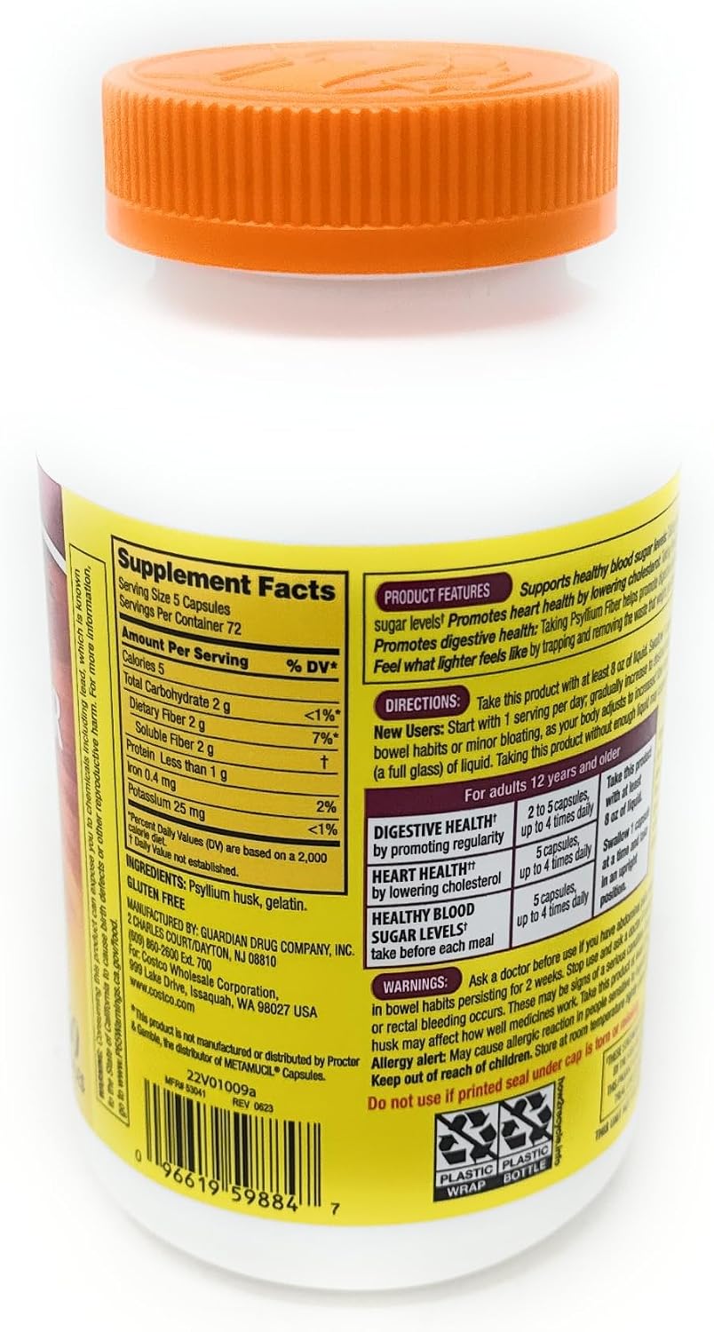 Fiber Capsules Kirkland Therapy for Regularity/Fiber Supplement, 360 capsules - Compare to the Active Ingredient in Metamucil Capsules