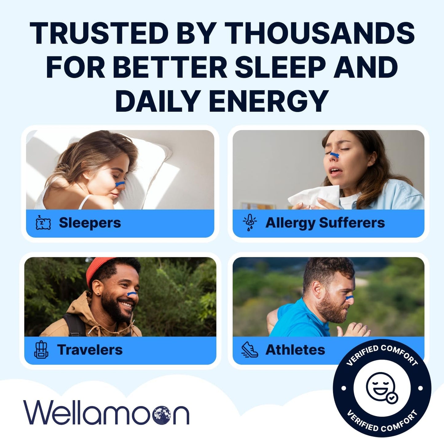 Wellamoon Nose Strips for Breathing (30 Ct) - Breathe Easy & Right Nasal Strips for Snoring & Sleeping - Oil & Sweat Proof Adhesive Snoring Solution- Improves Oxygen Intake, Sleep & Reduces Snoring