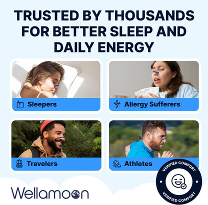 Wellamoon Nose Strips for Breathing (30 Ct) - Breathe Easy & Right Nasal Strips for Snoring & Sleeping - Oil & Sweat Proof Adhesive Snoring Solution- Improves Oxygen Intake, Sleep & Reduces Snoring