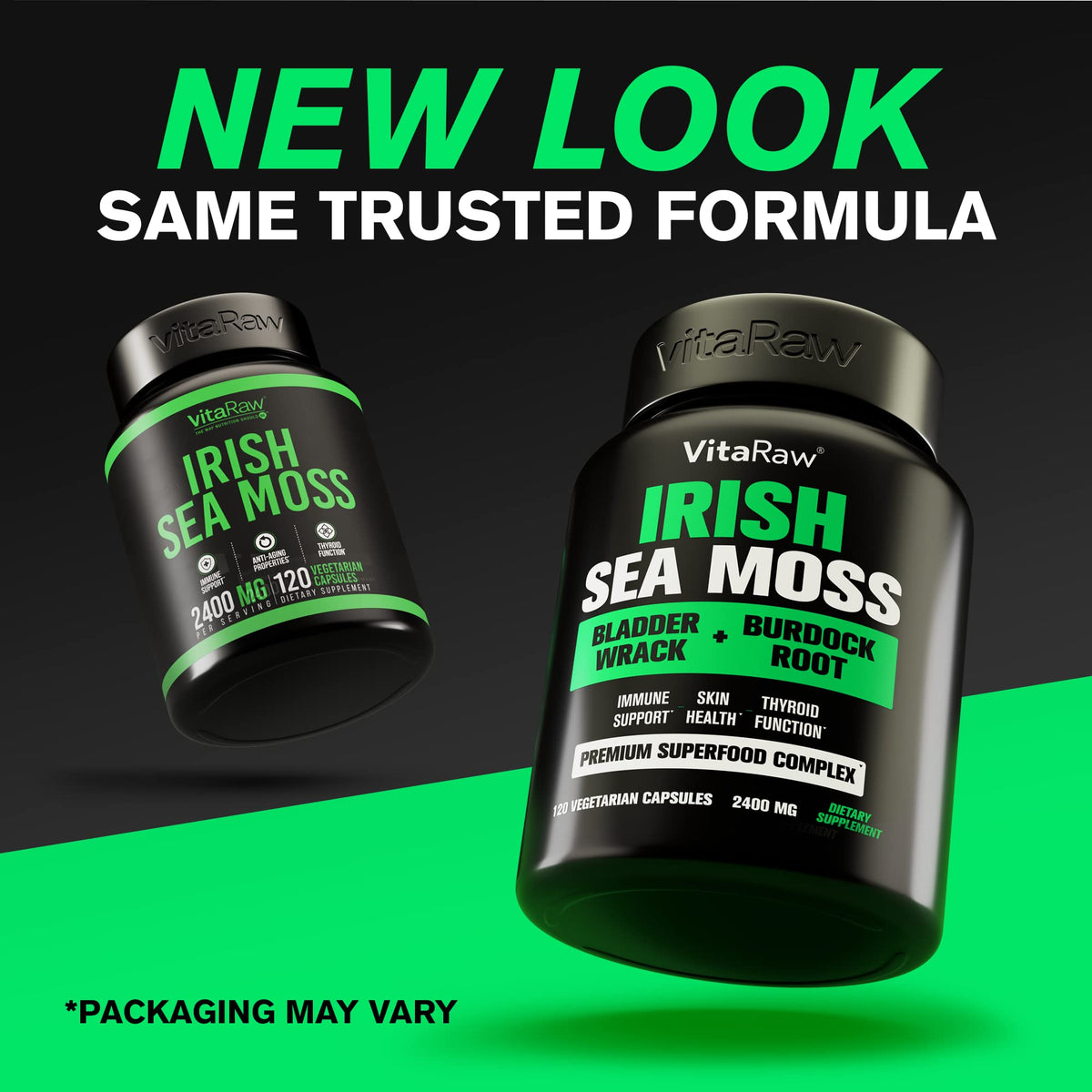 Organic Irish Sea Moss Capsules 2400 mg - Burdock Root and Bladderwrack Powder