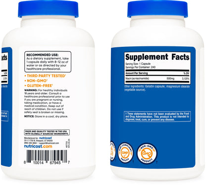 Nutricost Niacinamide (Vitamin B3) 500mg, 240 Capsules - Non-GMO, Gluten Free, Flush Free Vitamin B3